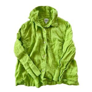 Armani Junior Made in Italy Green Linen Youth Size 34 Button Down Top